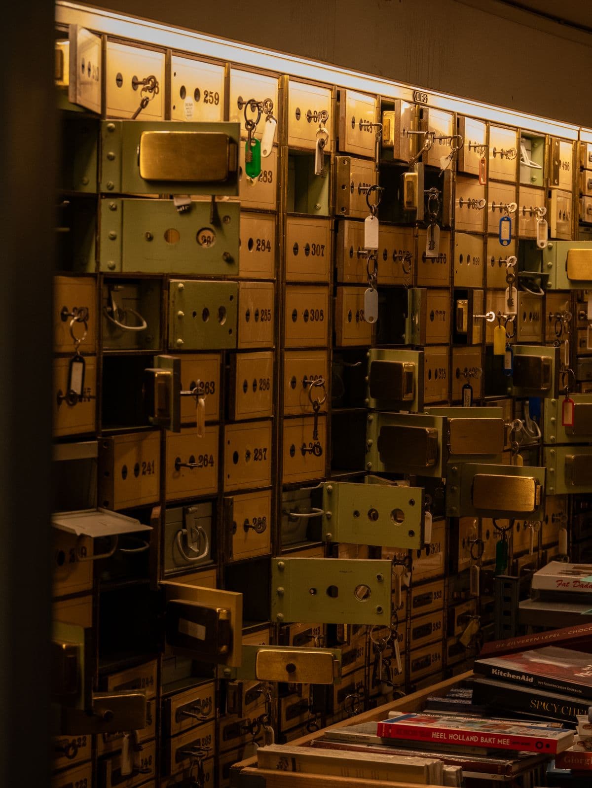 Vintage security deposit boxes with keys